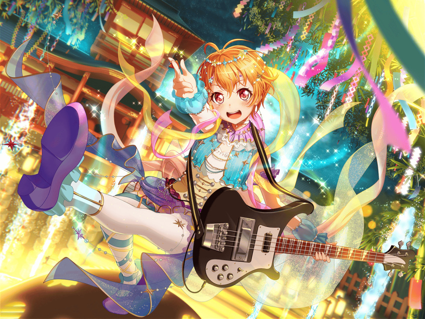bang_dream! blush dress guitar kitagawa_hagumi orange_eyes orange_hair short_hair smile tanabata