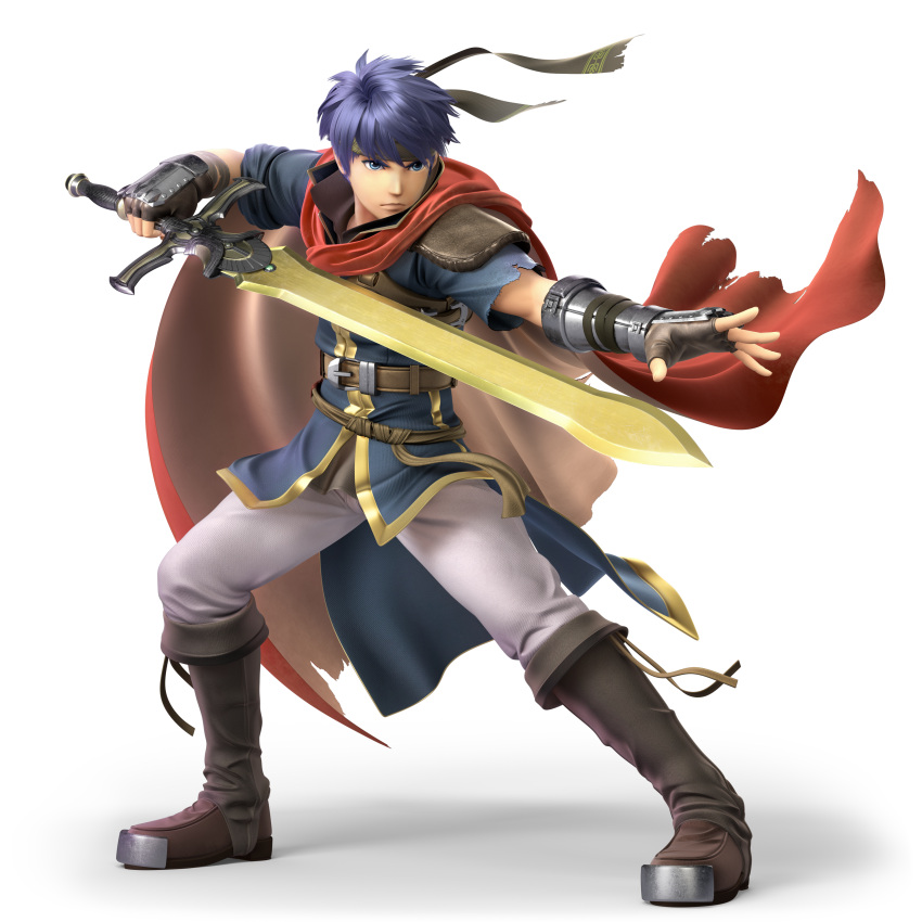 1boy 3d absurdres armor blue_eyes blue_hair cape fire_emblem fire_emblem:_souen_no_kiseki fire_emblem_heroes full_body gloves headband highres ike male_focus official_art ragnell short_hair solo super_smash_bros. super_smash_bros_ultimate sword weapon