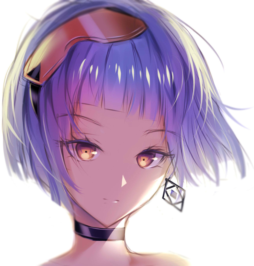 1girl bangs black_choker blue_hair choker commentary earrings english_commentary eyebrows_visible_through_hair eyewear_on_head face fhilippedu girls_frontline goggles highres jewelry looking_at_viewer orange_eyes short_hair simple_background sketch solo white_background zas_m21_(girls_frontline)