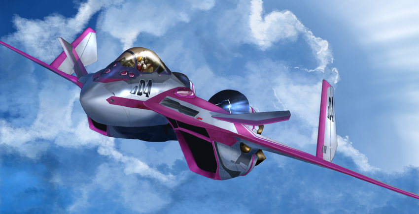 1girl canards canopy clouds cockpit flying helmet i.t.o_daynamics macross macross_delta mecha mirage_farina_jenius pilot pilot_suit science_fiction variable_fighter vf-31 vf-31c