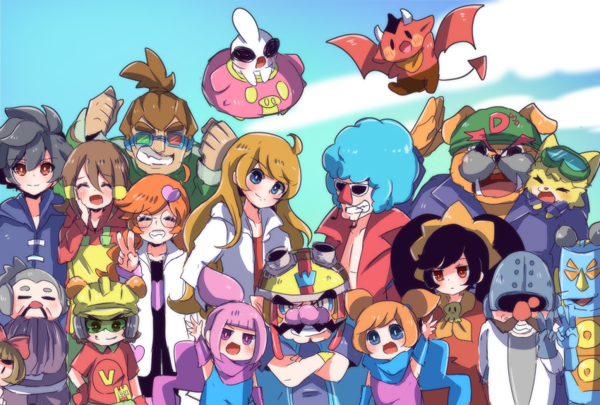 18-volt 5-volt 9-volt ana_(warioware) ashley_(warioware) commentary_request dr._crygor dribble everyone fronk herunia_kokuoji highres jimmy_t jimmy_thang kat lulu_(warioware) master_mantis mike_(warioware) mona_(warioware) orbulon penny_crygor red_(warioware) spitz wario warioware young_cricket