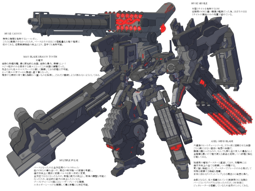 8-gou_(mechanist08) armored_core english full_body grind_blade highres huge_cannon huge_missile huge_weapon mass_blade mecha multiple_pulse overed_weapon simple_background solo tagme weapon white_background