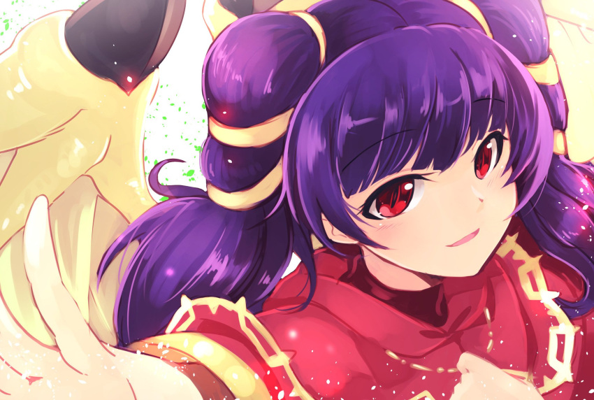 1girl dragon_wings fire_emblem fire_emblem:_seima_no_kouseki highres mamkute multi-tied_hair myrrh nakabayashi_zun parted_lips purple_hair red_eyes simple_background solo twintails white_background wings