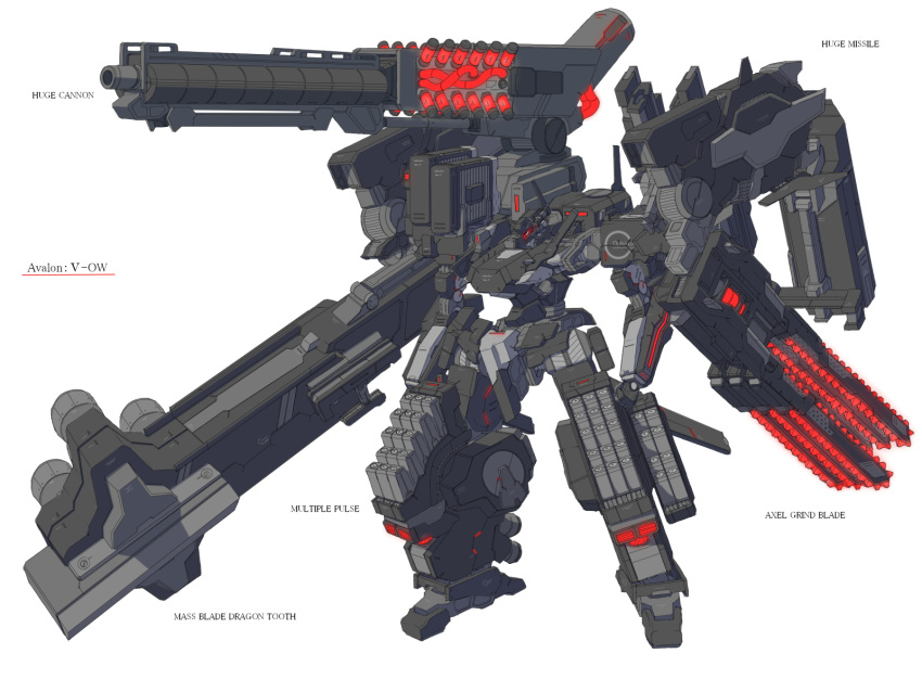 8-gou_(mechanist08) armored_core english full_body grind_blade highres huge_cannon huge_missile huge_weapon mass_blade mecha multiple_pulse overed_weapon simple_background solo tagme weapon white_background