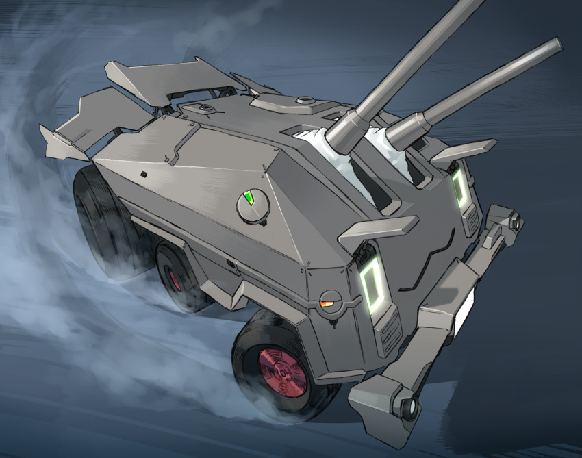 :3 blew_andwhite car chou-10cm-hou-chan commentary_request glowing glowing_eyes ground_vehicle gun highres kantai_collection motor_vehicle no_humans solo weapon wheel ||_||