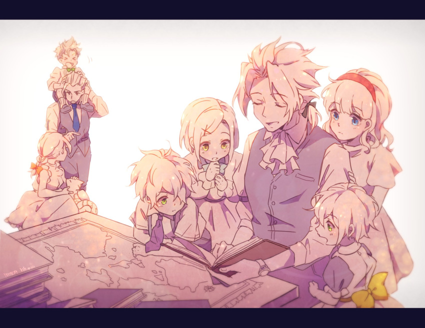 4boys 4girls alfyn_(octopath_traveler) animal book bracelet braid closed_eyes dancer dress everyone gloves h'aanit_(octopath_traveler) hair_over_one_eye hair_ribbon hat highres jewelry kik_miii linde_(octopath_traveler) long_hair multiple_boys multiple_girls necklace octopath_traveler olberic_eisenberg open_mouth ophilia_(octopath_traveler) ponytail primrose_azelhart ribbon short_hair simple_background smile snow_leopard tears therion_(octopath_traveler) tressa_(octopath_traveler) younger