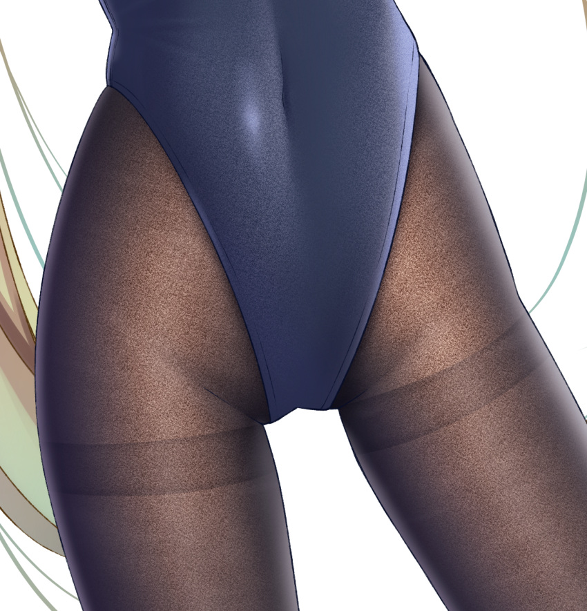 1girl blonde_hair blue_leotard brown_legwear contrapposto covered_navel fine_fabric_emphasis gurande_(g-size) head_out_of_frame highleg highleg_leotard highres leotard long_hair lower_body original pantyhose simple_background solo standing thighband_pantyhose tsutsumi_kirika very_long_hair white_background