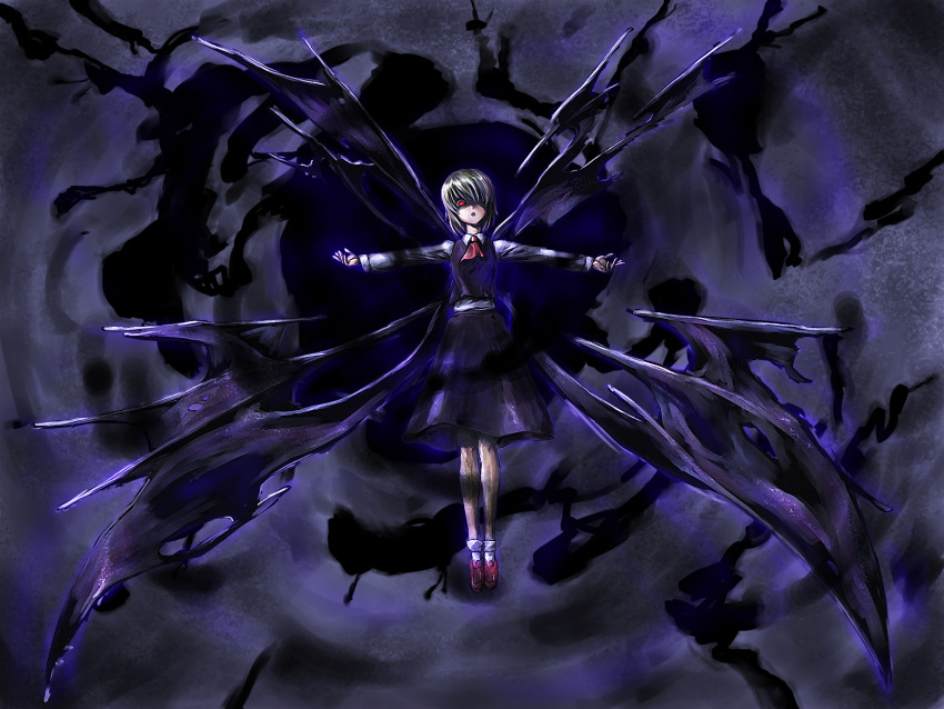 blonde_hair darkness ex-rumia ex_rumia highres kath necktie outstretched_arms red_eyes rumia short_hair solo spread_arms touhou wallpaper