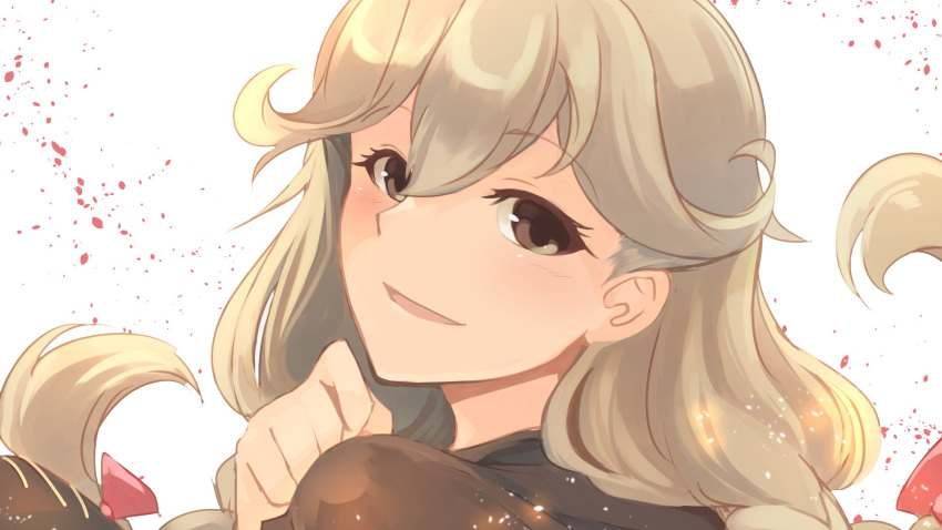 1girl blonde_hair bow brown_eyes effie_(fire_emblem) fire_emblem fire_emblem_echoes:_mou_hitori_no_eiyuuou hair_bow highres long_hair nakabayashi_zun nintendo parted_lips pink_bow simple_background solo white_background