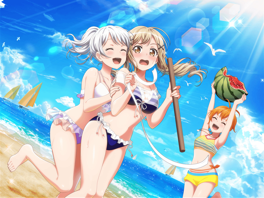 bang_dream! bikini blonde_hair blush brown_eyes ichigaya_arisa long_hair summer twintails