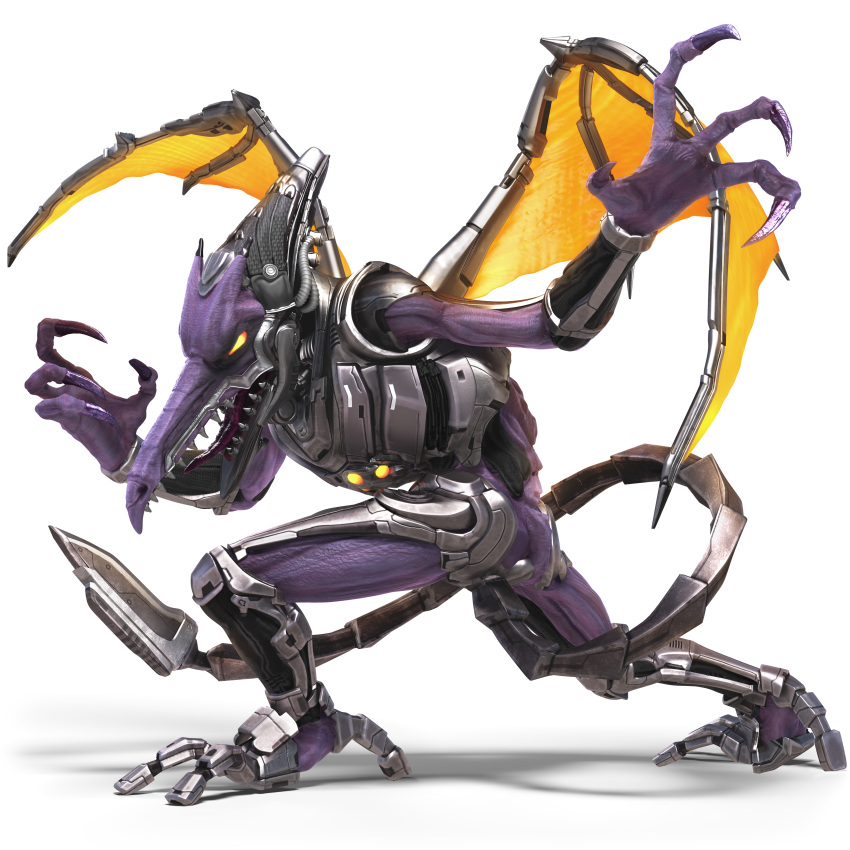 3d absurdres alien claws cyborg dragon highres huge_filesize nintendo no_humans official_art orange_eyes purple_skin ridley super_smash_bros. super_smash_bros_ultimate tongue transparent_background wings