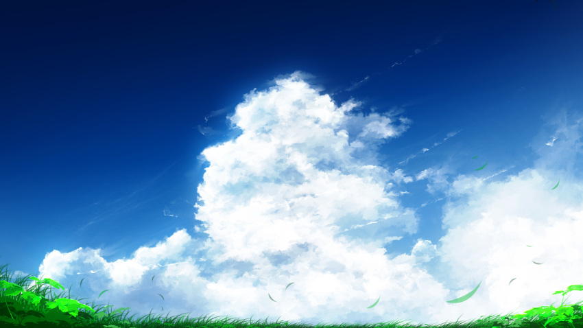 blue_sky clouds cloudy_sky day grass highres leaf no_humans original outdoors scenery sky y_y_(ysk_ygc)