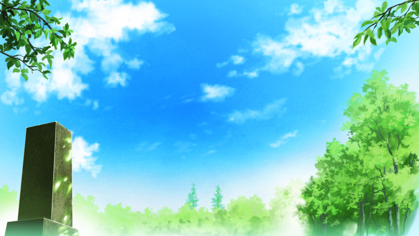 blue_sky clouds day forest hirota_(masasiv3) nature original outdoors scenery sky tombstone tree tree_branch