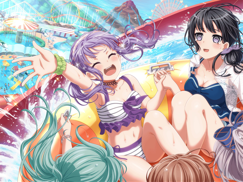 bang_dream! blush closed_eyes long_hair purple_hair smile swimsuit twintails udagawa_ako