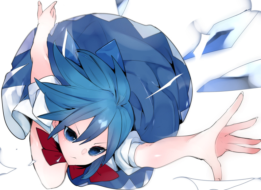 1girl blue_eyes blue_hair cirno closed_mouth commentary_request hair_between_eyes highres ikurauni looking_at_viewer short_hair solo touhou v-shaped_eyebrows