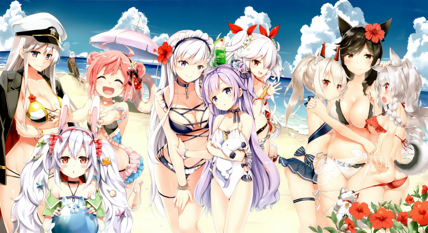 6+girls :d ^_^ ahoge animal_ears ass assisted_exposure atago_(azur_lane) ayanami_(azur_lane) azur_lane beach beach_umbrella belfast_(azur_lane) bikini bikini_pull bikini_skirt bird black_hair blue_sky blush bracelet braid breasts brown_eyes chains choker cleavage closed_eyes closed_eyes closed_mouth collar cowboy_shot cropped crossed_arms day dog double_bun dutch_angle eagle enterprise_(azur_lane) eretto extra_ears eyebrows_visible_through_hair fake_animal_ears fang flower frilled_bikini frills hair_flower hair_ornament halterneck hat head_tilt headgear highres horizon jewelry laffey_(azur_lane) large_breasts long_hair looking_at_viewer maid_headdress medium_breasts military_hat multi-strapped_bikini multiple_girls nail_polish natsume_eri navel object_hug open_mouth parted_lips peko pink_hair polka_dot polka_dot_bikini ponytail profile rabbit_ears red_bikini red_eyes ribbon sandals saratoga_(azur_lane) sarong scan short_hair side-tie_bikini side_braid sideboob silver_hair sky small_breasts smile standing standing_on_one_leg starfish stitched strap_gap stuffed_unicorn swimsuit tail thick_eyebrows thigh_ribbon thigh_strap third-party_edit twintails umbrella unicorn_(azur_lane) vampire_(azur_lane) violet_eyes white_bikini white_hair yellow_bikini yuudachi_(azur_lane)