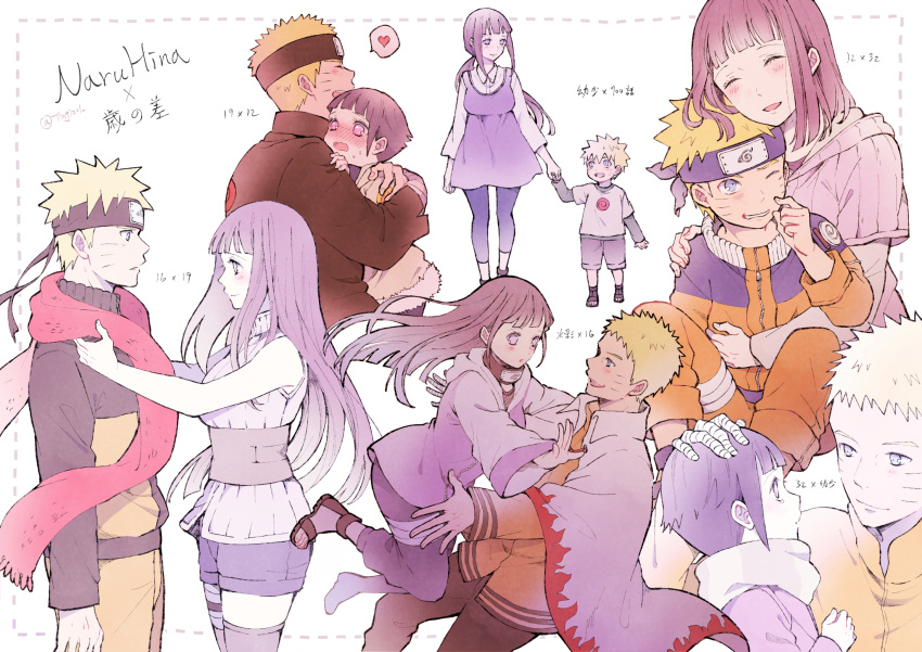 age_difference age_progression bandage bandaged_arm bandages blonde_hair blue_eyes blush boruto:_naruto_next_generations cape closed_eyes couple eye_contact forehead_protector hand_holding hand_on_another's_head hands headband highres hime_cut hug husband_and_wife hyuuga_hinata lavender_eyes long_hair looking_at_another naruto naruto_(series) naruto_shippuuden older ponytail purple_hair scarf short_hair sitting sitting_on_lap sitting_on_person smile spiky_hair time_paradox ting uzumaki_naruto very_long_hair whisker_markings whiskers younger