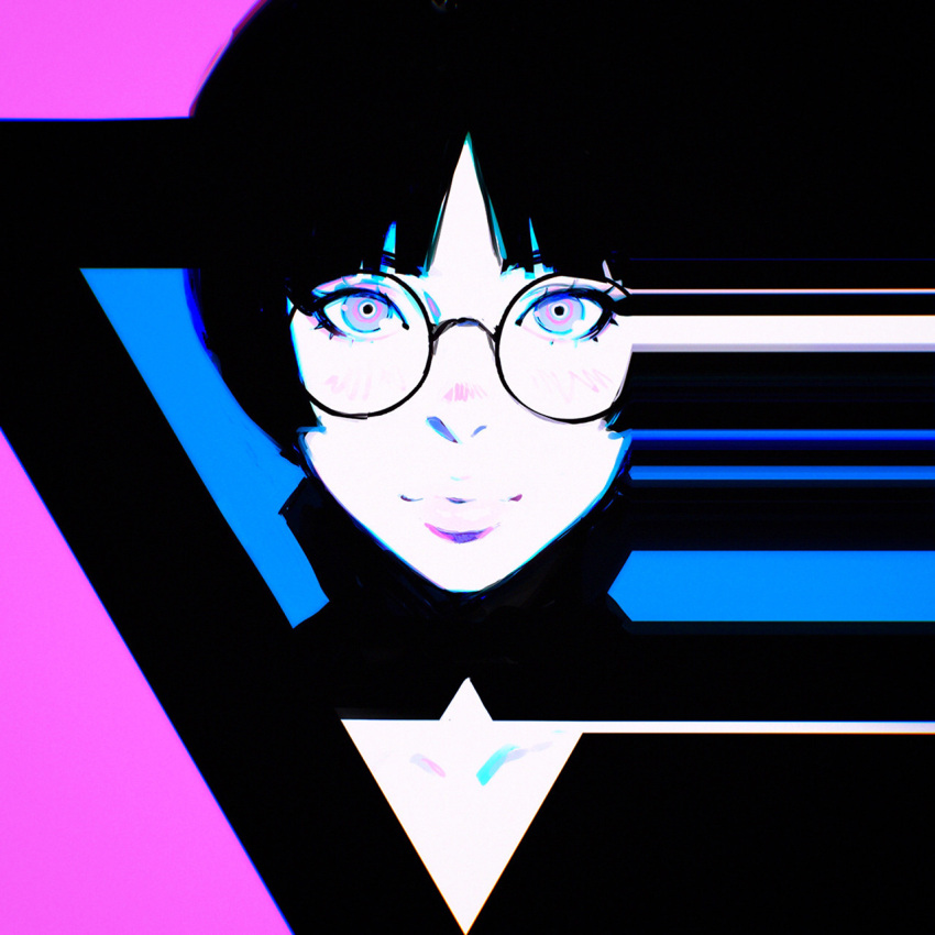 1girl bangs black_hair blue_eyes blunt_bangs bob_cut cleavage_cutout close-up closed_mouth face glasses highres ilya_kuvshinov lips looking_at_viewer original short_hair solo turtleneck