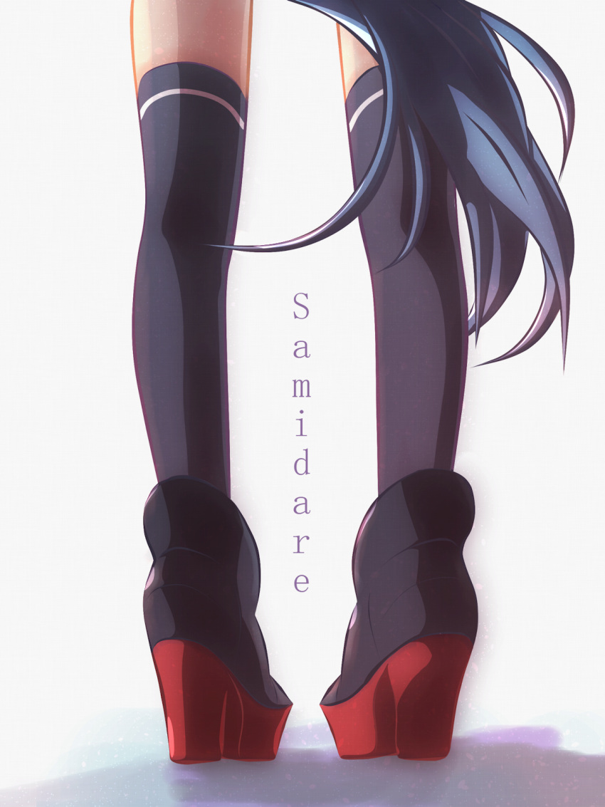 artist_request black_legwear blue_hair character_name highres kantai_collection legs long_hair platform_footwear platform_heels samidare_(kantai_collection) shadow simple_background thigh-highs