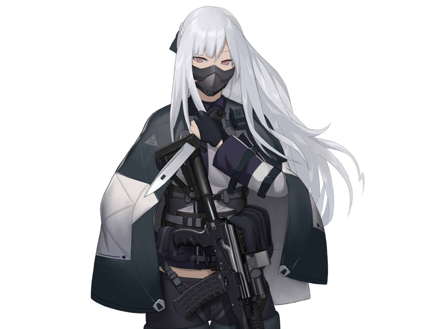 ak-12_(girls_frontline) cero_(last2stage) girls_frontline highres long_hair looking_at_viewer military military_uniform red_eyes silver_hair simple_background solo tagme uniform weapon