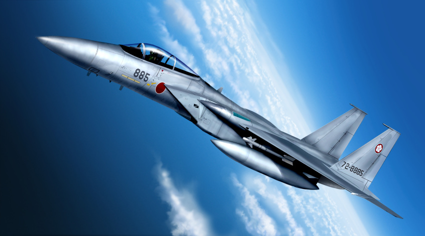absurdres aircraft airplane blue_sky clouds f-15_eagle fighter_jet flying gekkou583 highres japan_air_self-defense_force japan_self-defense_force jet military military_vehicle original sky