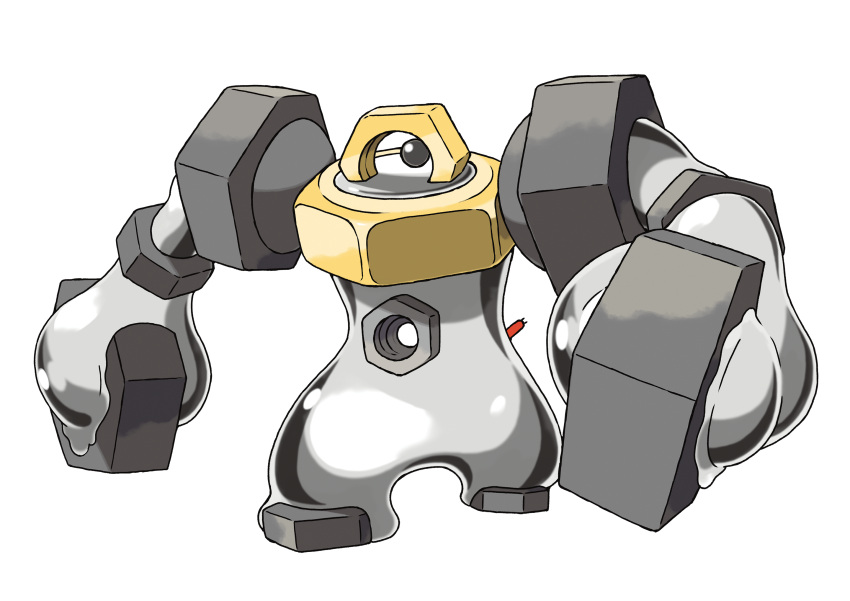 black_eyes creatures_(company) full_body game_freak gen_7_pokemon highres melmetal nintendo no_humans official_art one-eyed pokemon pokemon_(creature) shiny_body solo stomach_hole sugimori_ken transparent_background wire