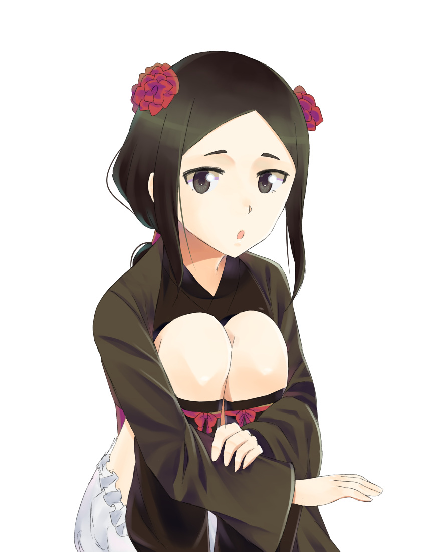 1girl absurdres artist_request black_hair flower hair_flower hair_ornament highres looking_at_viewer princess_principal solo third-party_source toudou_chise