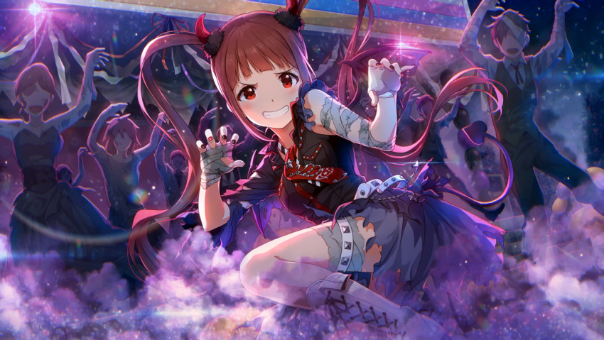 blush brown_hair dress halloween idolmaster idolmaster_million_live! idolmaster_million_live!_theater_days long_hair matsuda_arisa red_eyes smile twintails