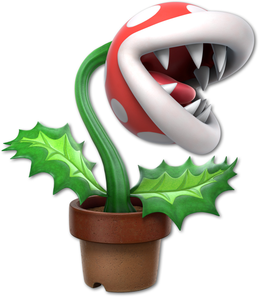 highres leaf super_mario_bros. nintendo no_eyes no_humans official_art open_mouth piranha_plant plant pot potted_plant sharp_teeth soil solo super_mario_bros. super_smash_bros. super_smash_bros._ultimate teeth tongue transparent_background