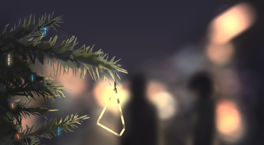 blurry blurry_background christmas christmas_lights christmas_ornaments christmas_tree commentary_request depth_of_field highres silhouette tacshojosora tree