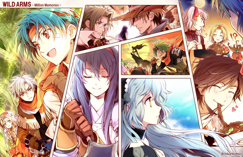 6+boys 6+girls anastasia_valeria arnaud_g_vasquez beatrice_(wild_arms) cecilia_lynne_adelhyde chikariya chopsticks clive_winslett closed_eyes copyright_name dean_stark eating everyone florina_(wild_arms) food fringe_trim ge_(wild_arms) greg_russellberg hairband highres holding holding_sword holding_weapon jet_enduro katrina_elesius knight_blazer lilka_eleniak multiple_boys multiple_girls noodles raquel_applegate red_hairband red_headband rody_roughnight smile sword toka_(wild_arms) weapon wild_arms wild_arms:_million_memories wild_arms_1 wild_arms_2 wild_arms_3 wild_arms_4 wild_arms_5 wild_arms_xf zed