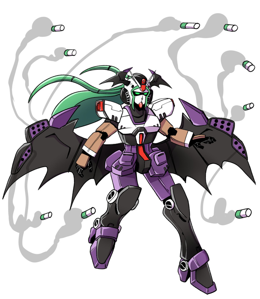 1girl bat_wings deathscythe demon_wings green_eyes green_hair killer long_hair mecha mecha_girl mecha_musume missles morrigan morrigan_aensland nobel_gundam robot robot_girl rockets super_robot