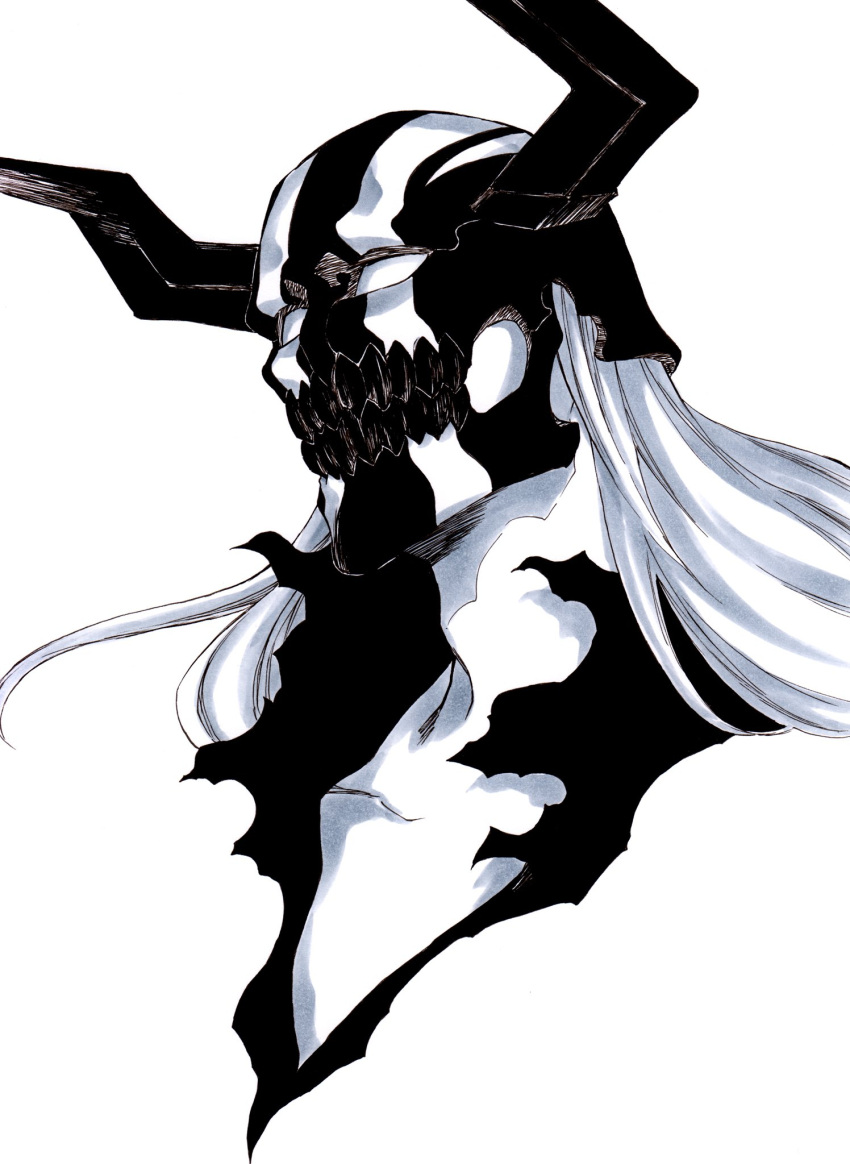 1boy aridou bleach collarbone highres hollow hollow_ichigo horns male_focus mask skull solo white_hair white_skin