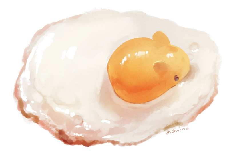 animal artist_name commentary_request food fried_egg hamster manino_(mofuritaionaka) no_humans original signature simple_background what white_background