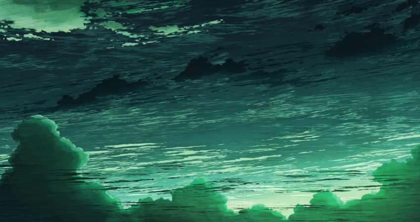 aoha_(twintail) clouds cloudy_sky commentary_request green monochrome no_humans original outdoors scenery sky