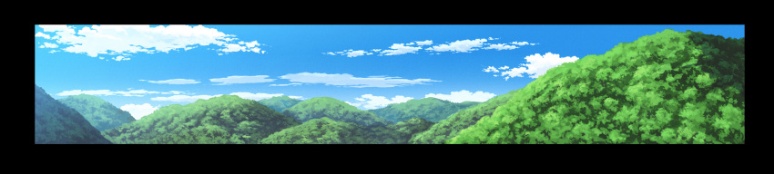black_border blue_sky border clouds commentary highres hill hirota_(masasiv3) long_image no_humans original outdoors scenery sky wide_image