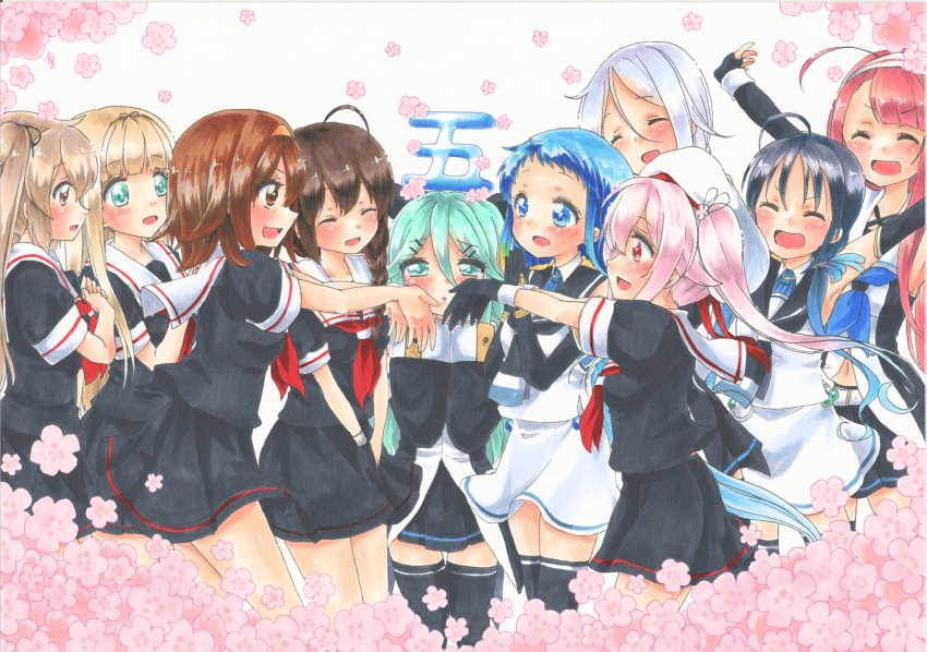 6+girls absurdres commentary_request harusame_(kantai_collection) highres kantai_collection kawakaze_(kantai_collection) marker_(medium) multiple_girls murasame_(kantai_collection) samidare_(kantai_collection) shigure_(kantai_collection) shiratsuyu_(kantai_collection) suzukaze_(kantai_collection) traditional_media umikaze_(kantai_collection) yamakaze_(kantai_collection) yuudachi_(kantai_collection) yuuki_chima
