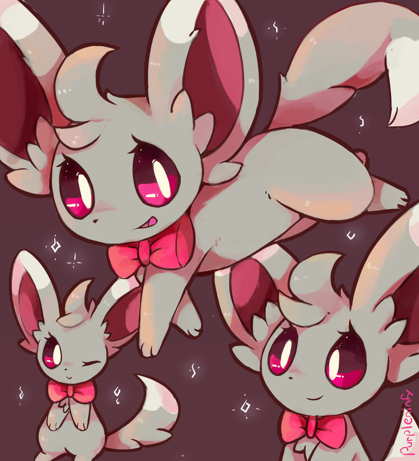 ;) artist_name bow bowtie commentary creatures_(company) dark_background game_freak gen_5_pokemon highres minccino nintendo no_humans one_eye_closed pokemon pokemon_(creature) purpleninfy red_eyes red_sclera smile sparks