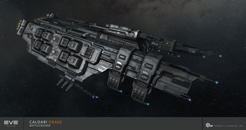 3d absurdres battlecruiser_(eve_online) caldari_state_(eve_online) combat_ship_(eve_online) commentary company_logo company_name copyright_logo copyright_name dark_background dated drake_(eve_online) english_commentary eve_online flying glowing grey_background grey_theme highres kaalakiota_corporation_(eve_online) logo maya_(medium) military_vehicle no_humans official_art outdoors radio_antenna realistic science_fiction space spacecraft star_(sky) starry_sky_background support_ship_(eve_online) vehicle_focus vehicle_name ymir_jonsson
