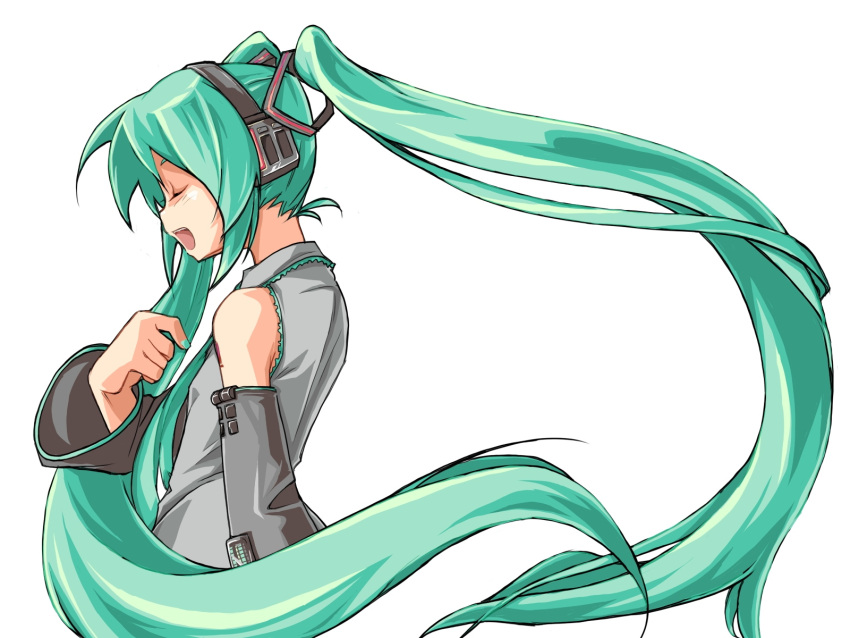 closed_eyes hatsune_miku open_mouth solo twintails vocaloid white