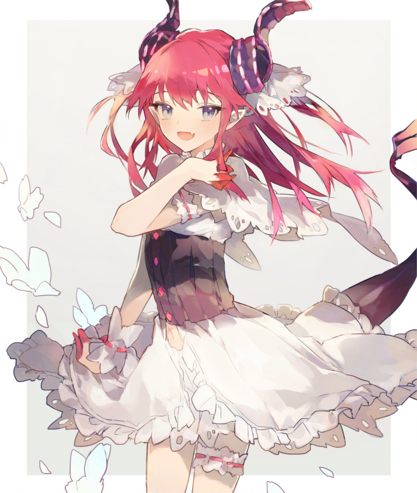 absurdres asymmetrical_horns blue_eyes corset curled_horns dragon_girl dragon_horns dragon_tail elizabeth_bathory_(fate) elizabeth_bathory_(fate)_(all) fate/extra fate/extra_ccc fate_(series) highres horns long_hair pink_hair pointy_ears socha_(sotyahamu) tail