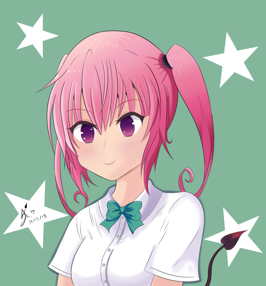 highres nana_asta_deviluke pink_hair school_uniform short_hair smile source_request tail to_love-ru violet_eyes