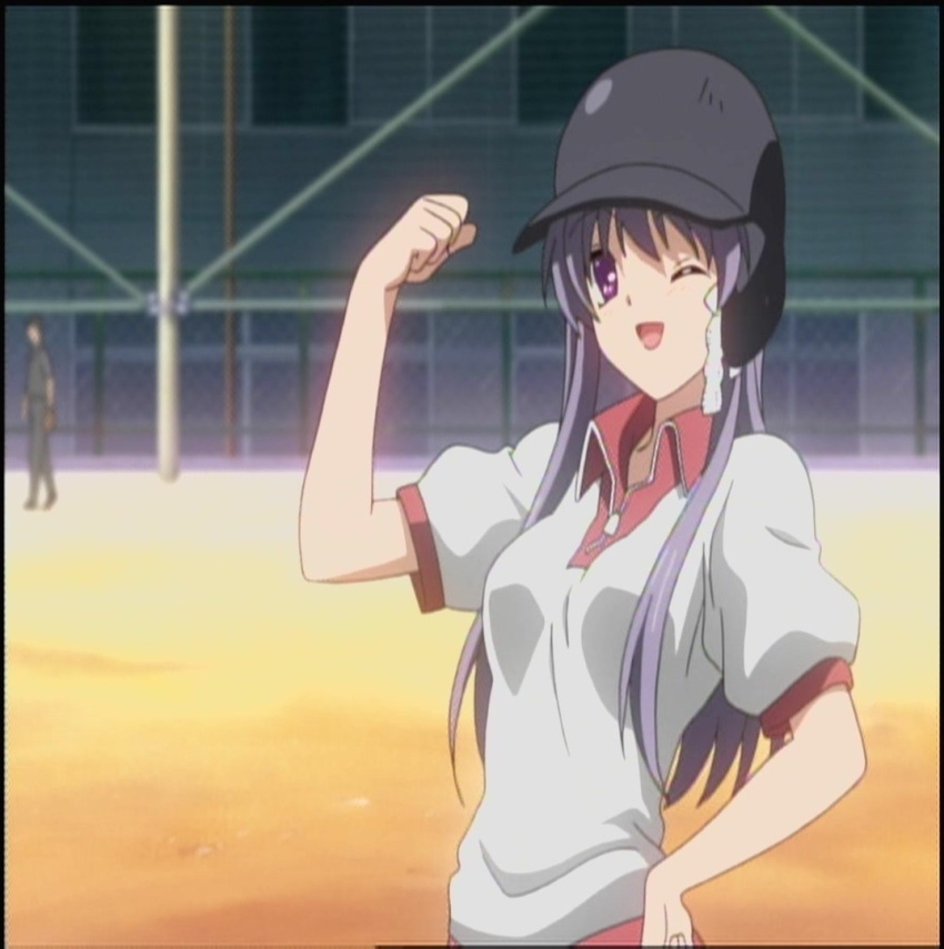 baseball baseball_helmet cap clannad fujibayashi_ylkou helmet wink