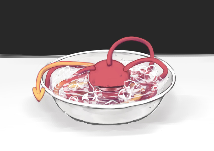 bowl commentary_request drooping eyeball eyelashes full_body half-closed_eye highres ice ice_cube in_water indoors komeiji_satori looking_away looking_down no_humans partially_submerged ripples solo touhou water water_drop