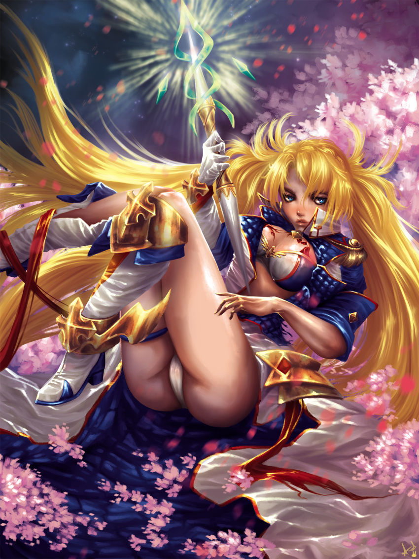 1girl bangs blonde_hair blue_eyes boots bradamante_(fate/grand_order) eyebrows_visible_through_hair fate/grand_order fate_(series) highres long_hair low_twintails md5_mismatch panties twintails type-moon underwear yunaxd