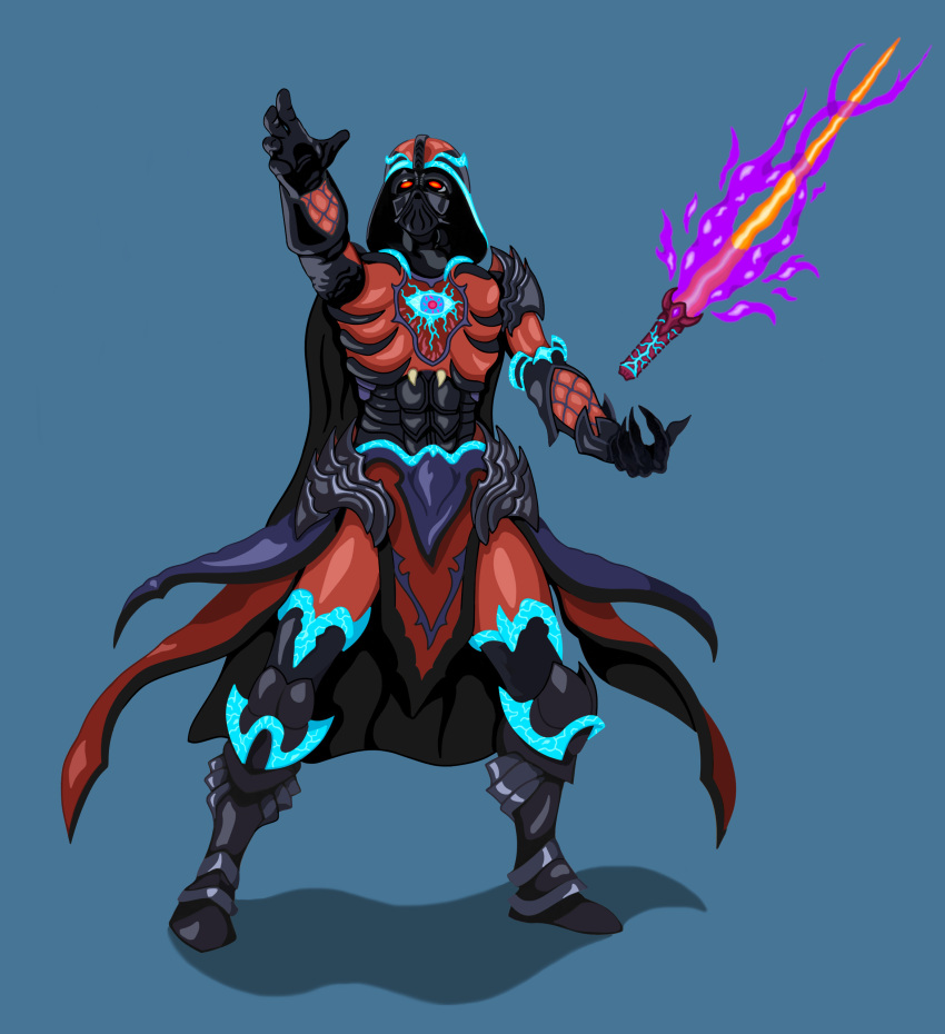 1boy absurdres armor armored cape capelet claws commentary corruption crossover cyborg darth_vader energy_sword english_commentary evil fingernails fusion helmet highres lightsaber long_fingernails mask masked orange_eyes science_fiction sith soul_calibur soul_calibur_(weapon) soul_edge_(weapon) splaty star_wars sword villain weapon