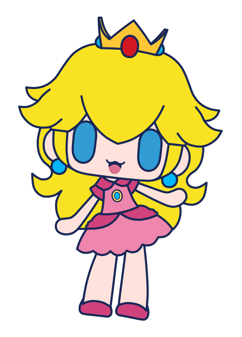 1girl absurdres blonde_hair chibi full_body highres super_mario_bros. nintendo princess_peach rin-girl smile super_mario_bros.