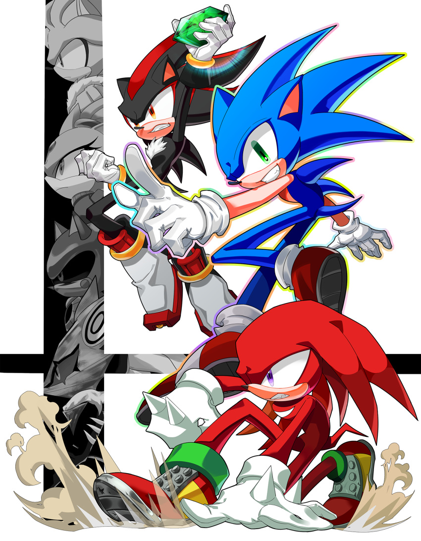 angry animal_ears armor artist_request blue_eyes full_body furry gloves highres knuckles_the_echidna male_focus nintendo open_mouth red_eyes sega shadow_the_hedgehog shoes simple_background sonic sonic_the_hedgehog super_smash_bros. super_smash_bros._ultimate tail white_background