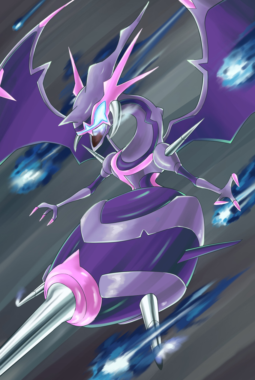 absurdres bat_wings claws creatures_(company) game_freak grey_background highres horns mercy_(margherita930) naganadel nintendo no_humans open_mouth pokemon pokemon_(creature) pokemon_(game) pokemon_usum solo ultra_beast wings