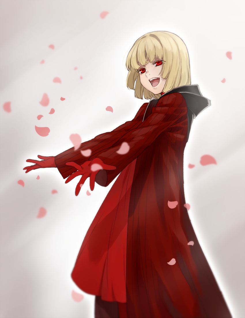 1girl blonde_hair child commentary_request drag-on_dragoon drag-on_dragoon_1 dress gloves highres manah nagiko_(mangalove1111) open_mouth pantyhose red_dress red_eyes short_hair smile solo